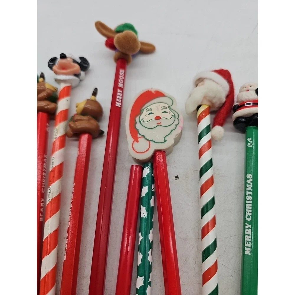 Vintage Novelty  Pencils w/ Toppers LOT 80s 90s Lot Of 22 Christmas Theme School